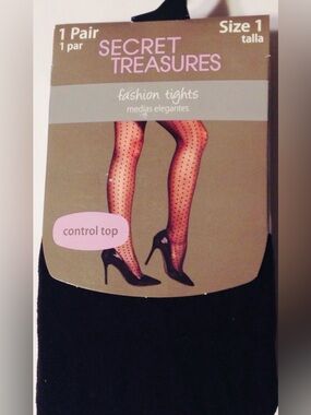 Secret Treasures Womens  Black Tights Control Top Size One Diamond Pattern